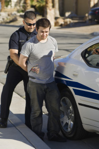 Suspect and officer outside cruiser